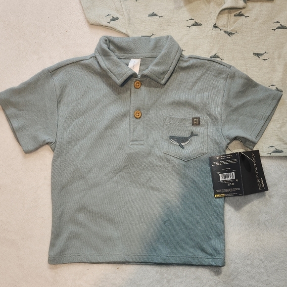Kids Polo Shirt Set with Whale Design - Blue and Cream - Picture 2 of 7